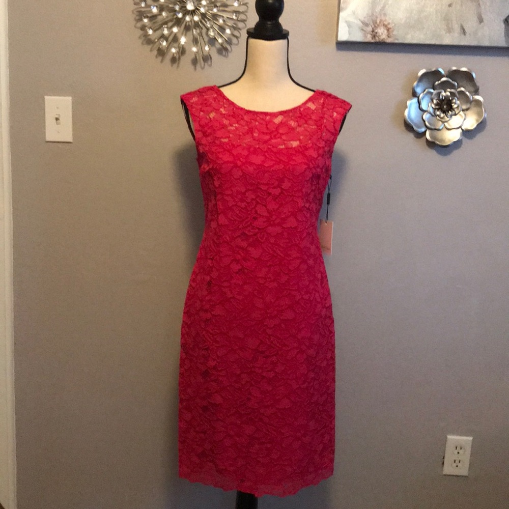 NWT Calvin Klein Hot pink lace dress